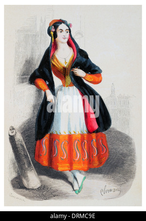 Una donna moda tipica di Siviglia Spagna circa 1848 Foto Stock