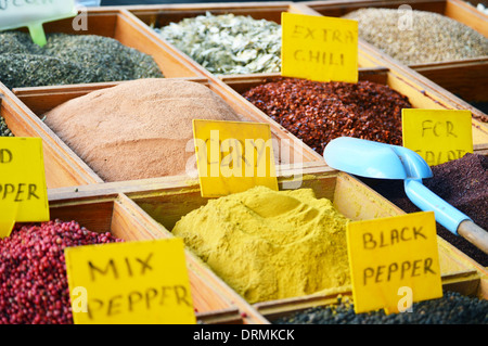 Varietà di spezie in negozio turco Foto Stock