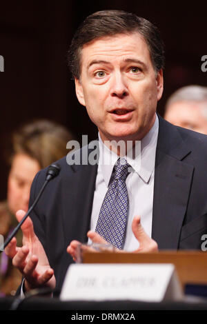 Washington, DC, Stati Uniti d'America. 29 gen 2014. Direttore dell'FBI JAMES COMEY testimonia davanti al Senato Intelligence audizione del Comitato su ''corrente prevista una sicurezza nazionale minacce contro gli Stati Uniti. Credito: James Berglie/ZUMAPRESS.com/Alamy Live News Foto Stock