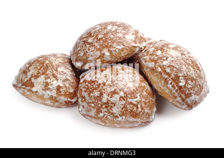 Gingerbreads closeup su sfondo bianco Foto Stock