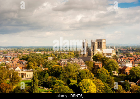 Vista in elevazione della Cattedrale di York Minster e il Museo dello Yorkshire, North Yorkshire. Foto Stock