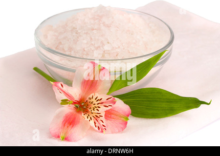 Spa accessori sul bianco sfondo isolato Foto Stock