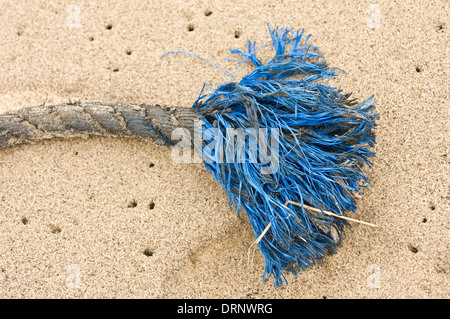 Corda lavato fino sulla spiaggia a disprezzare il punto. Foto Stock