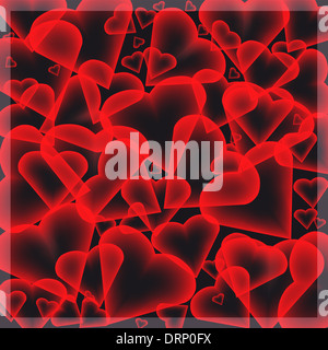 Cuori su sfondo nero Foto Stock