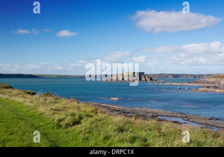 Angolo di West Bay e Thorn isola dal sentiero costiero Pembrokeshire Coast National Park West Wales UK Foto Stock