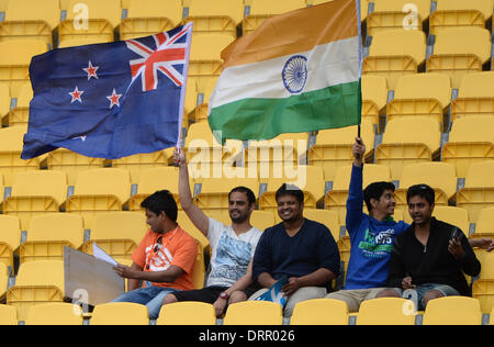 Wellington, Nuova Zelanda. 31 gennaio, 2014. Supporto indiano durante il match 5 della ANZ una giornata internazionale della serie di Cricket. Nuova Zelanda i cappucci neri v India al Westpac Stadium. Credito: Azione Sport Plus/Alamy Live News Foto Stock