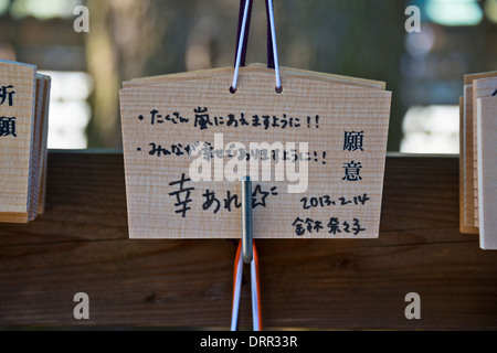 Ema su display, il Tempio di Meiji, Tokyo, Giappone Foto Stock