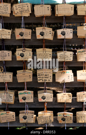 Ema, tavolette votive, Tempio di Meiji, Tokyo, Giappone Foto Stock