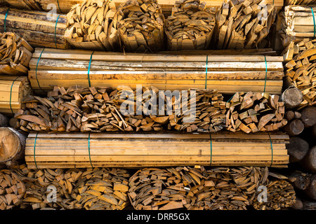 Listoni in legno, impilati a diventare legno stagionato a Interlaken nell Oberland Bernese, Svizzera Foto Stock