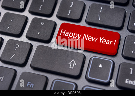 Felice anno nuovo messaggio, tastiera tasto invio Foto Stock