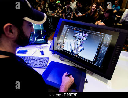 Gen 31, 2014 - di Burbank, California, Stati Uniti - JARED KRICHVESKY compete in ZBrush Sculpt-Off durante i due giorni di stampante 3D World Expo presso il Marriott Hotel e Centro Conferenze.(Immagine di credito: © Brian Cahn/ZUMAPRESS.com) Foto Stock