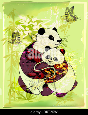 Pandas famiglia presso il bosco di bambù Foto Stock