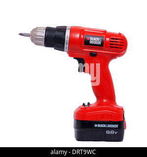 Un Black & Decker trapano cordless / cacciavite su sfondo bianco Foto Stock