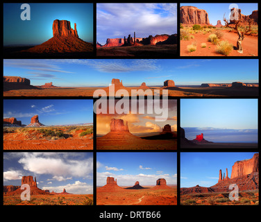 Il collage che mostra diverse visualizzazioni e formazioni in Monument Valley Foto Stock