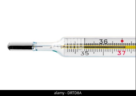 Un termometro a mercurio in vetro mostra l'alta temperatura del corpo di  una persona sulla sua scala Foto stock - Alamy