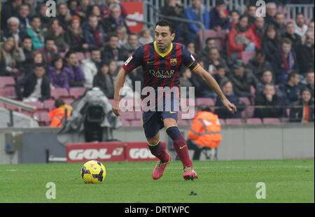 Barcellona, Spagna. 01 feb 2014. Xavi durante lo spagnolo La Liga gioco tra Barcellona e Valencia dal Nou Camp Stadium. Credito: Azione Sport Plus/Alamy Live News Foto Stock