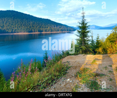 Lago di montagna Vidra serata estiva vista (vicino a Romania Transalpina road) Foto Stock