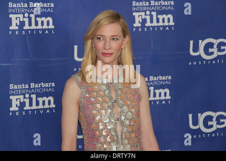 Il 1° febbraio 2014 la Santa Barbara International Film Festival presenta attrice Cate Blanchett con il outstanding performer of the Year Award per il suo ruolo in Woody Allen film più recente Gelsomino blu. Abito da Maison Martin Margiela Foto Stock