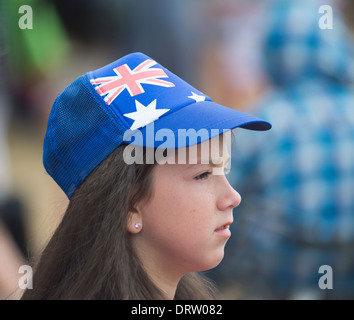 Giovane ragazza australiana celebra l'Australia Day, Australia Foto Stock