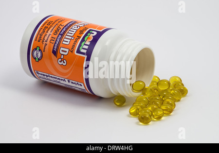 La vitamina D3 di capsule e di scatola in cartone Foto Stock
