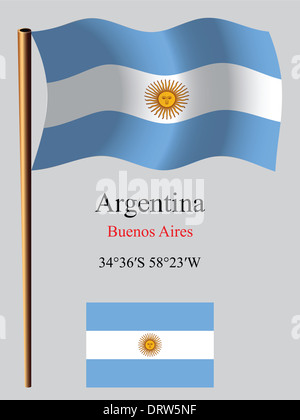 Argentina bandiera ondulata e coordinate contro uno sfondo grigio, arte vettoriale illustrazione, immagine contiene la trasparenza Foto Stock