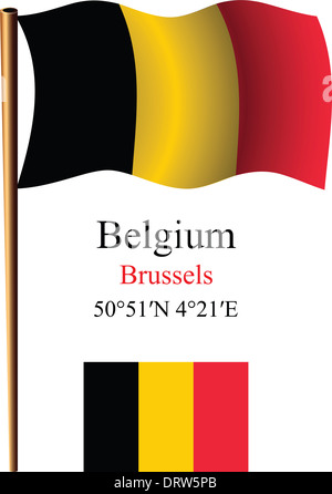 Belgio bandiera ondulata e coordinate contro uno sfondo bianco, arte vettoriale illustrazione, immagine contiene la trasparenza Foto Stock