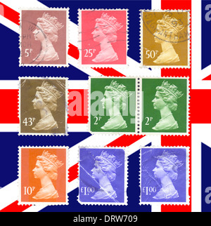 La Gran Bretagna UK la selezione di vari usati British Royal Mail francobolli close-up Foto Stock