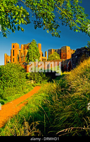 Kenilworth rovine del castello dominano il paesaggio con la pietra arenaria rossa resti formando le rovine di grafica. Foto Stock