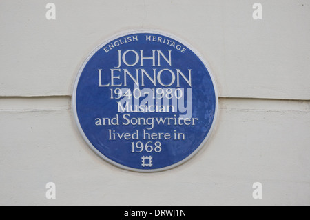 Targa blu di John Lennon a 34 Montagu Square, Londra England Regno Unito Regno Unito Foto Stock