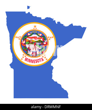 Stato del Minnesota bandiera mappa isolato su uno sfondo bianco, U.S.A. Foto Stock