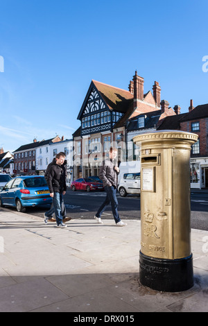 Oro pilastro dipinto box segna il successo del team GB canottaggio, Henley-on-Thames, Oxfordshire, Inghilterra, GB, UK. Foto Stock