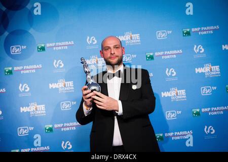 Bruxelles, Belgio. Il 1° febbraio 2014. Achille Ridalfi, migliore maschio al debutto al 4° cerimonia di Magritte. Credito: Aurore Belot/NurPhoto/ZUMAPRESS.com/Alamy Live News Foto Stock