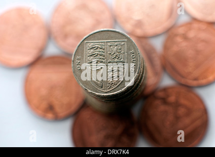 Pound monete e due pence monete, Londra Foto Stock