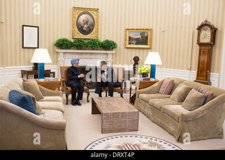 Il Presidente Usa Barack Obama tiene un incontro bilaterale con il Primo Ministro Manmohan Singh dell India all Ufficio Ovale della Casa Bianca Settembre 27, 2013 a Washington, DC. Foto Stock