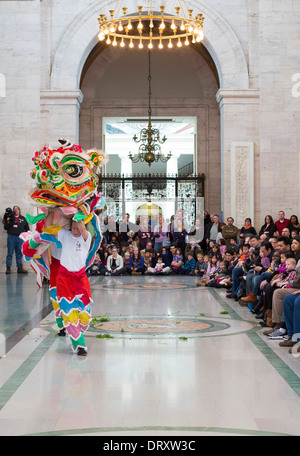 Lo stile del sud la danza del Leone per il Capodanno cinese al Detroit Institute of Arts Foto Stock