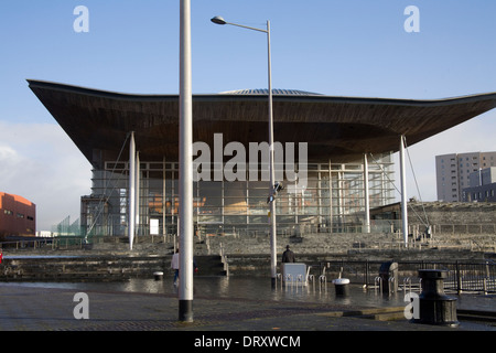 Edificio Senedd Cardiff Bay Glamorgan Galles del Sud Home del Welsh Assembly Government Foto Stock