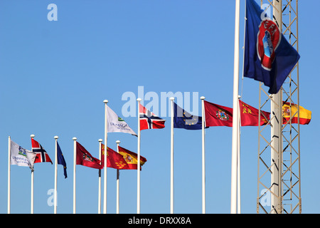 Bandiere delle nazioni per il calcio al La Manga Club Foto Stock