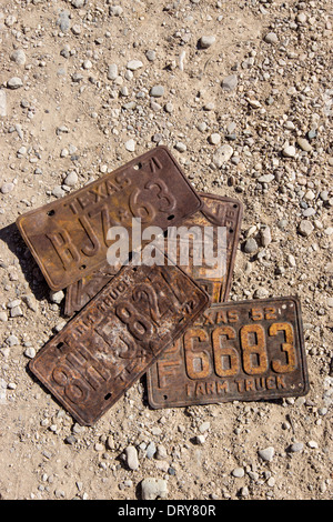 Vecchio Texas veicoli targhe. Foto Stock