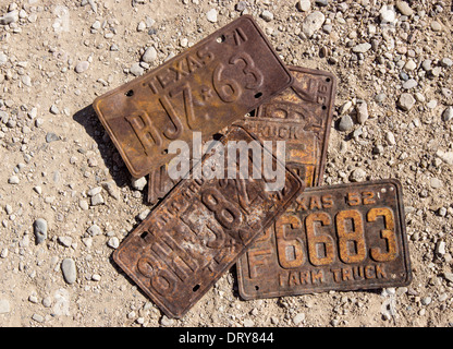 Vecchio Texas veicoli targhe. Foto Stock