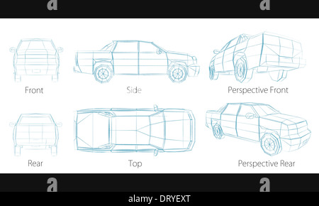 Concept car schizzo illustrazione isolati su sfondo bianco Foto Stock