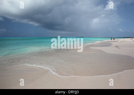 Spiaggia, onde e cielo tempestoso, Arcipelago de Los Roques PARCO NAZIONALE. Foto Stock