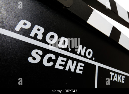 Clapperboard standard. Tutto su sfondo bianco. Foto Stock