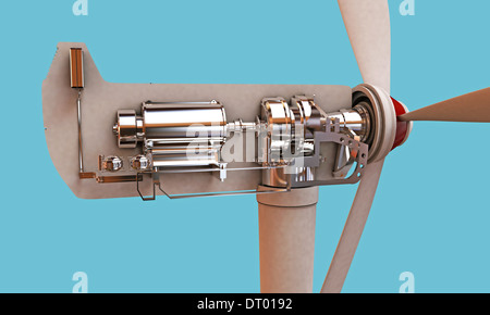 Turbina eolica sezione isolata su sfondo blu Foto Stock