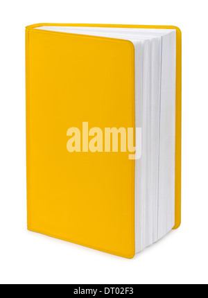 Blank libro giallo isolato su bianco Foto Stock