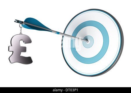Un simbolo di gbp fissato su una freccia. Foto Stock