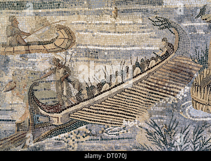 Arte romana. Il mosaico del Nilo di Palestrina. Barberini mosaico. Dettaglio nella parte inferiore destra raffigurante una trireme. Foto Stock