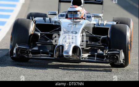 Parafango anteriore, naso della McLaren MP4-29 di Kevin Magnussen (DK) durante la Formula Uno, test di Jerez, Spagna Feb.2014 Foto Stock