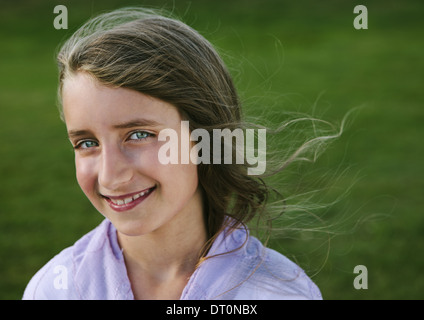 Seattle Washington USA Ritratto di sorridere nove anno vecchia ragazza Foto Stock