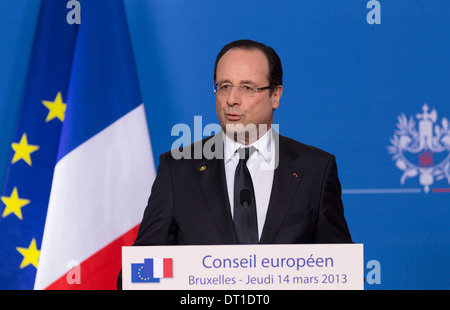 Il Belgio, Bruxelles su 2013/03/14: tripartito Vertice europeo con François Hollande Foto Stock