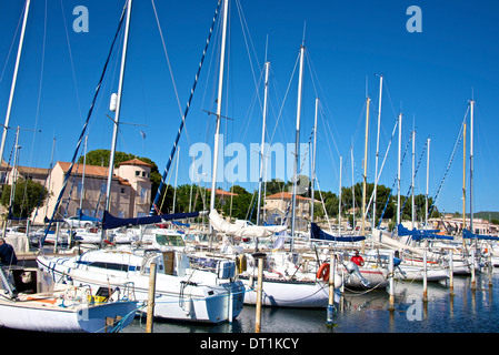 Marina e le barche a vela, Bouzigues, bacino di Thau, Herault, Languedoc, Francia, Europa